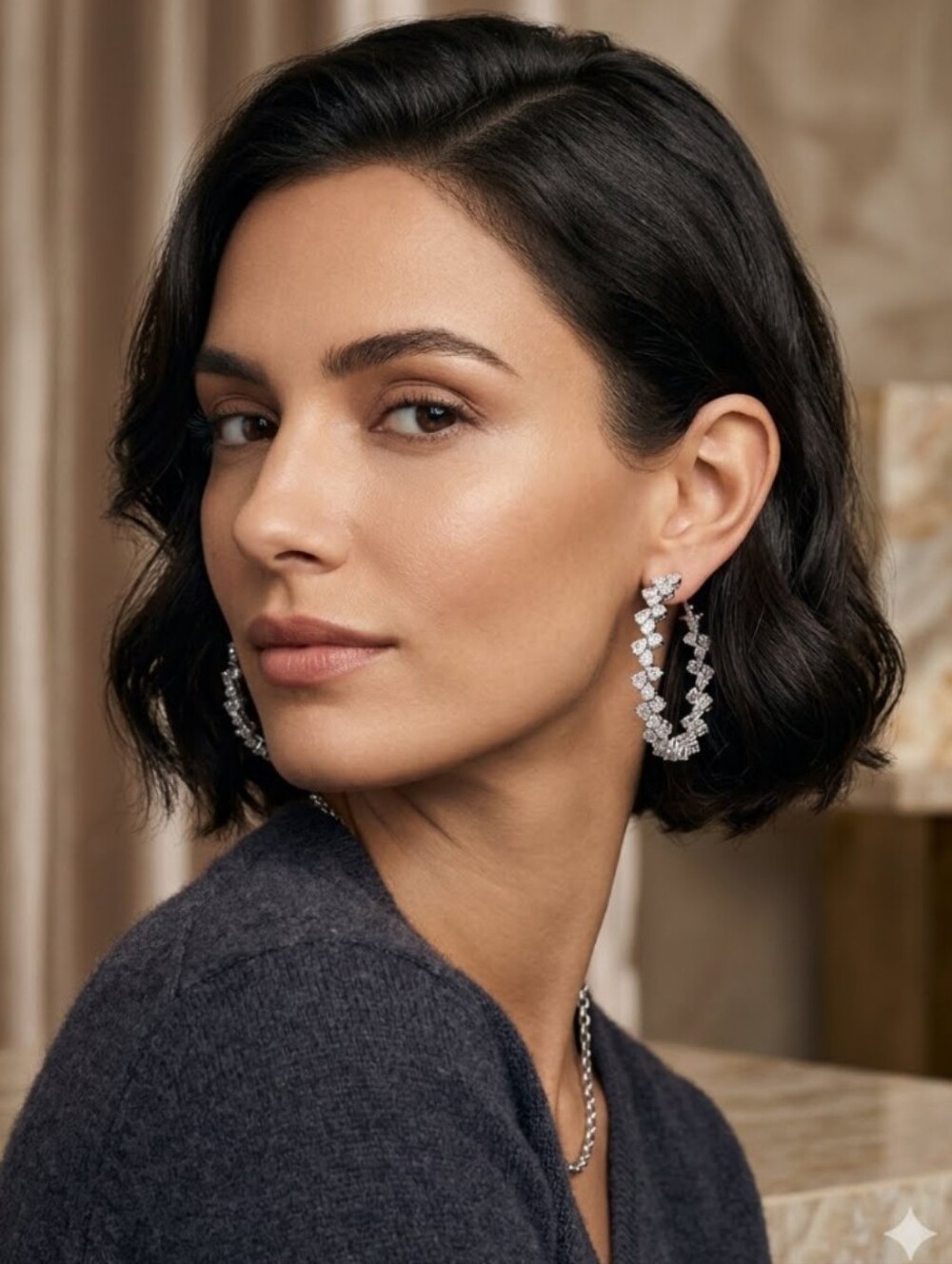 2" Crystal Zig Zag Hoop Earrings